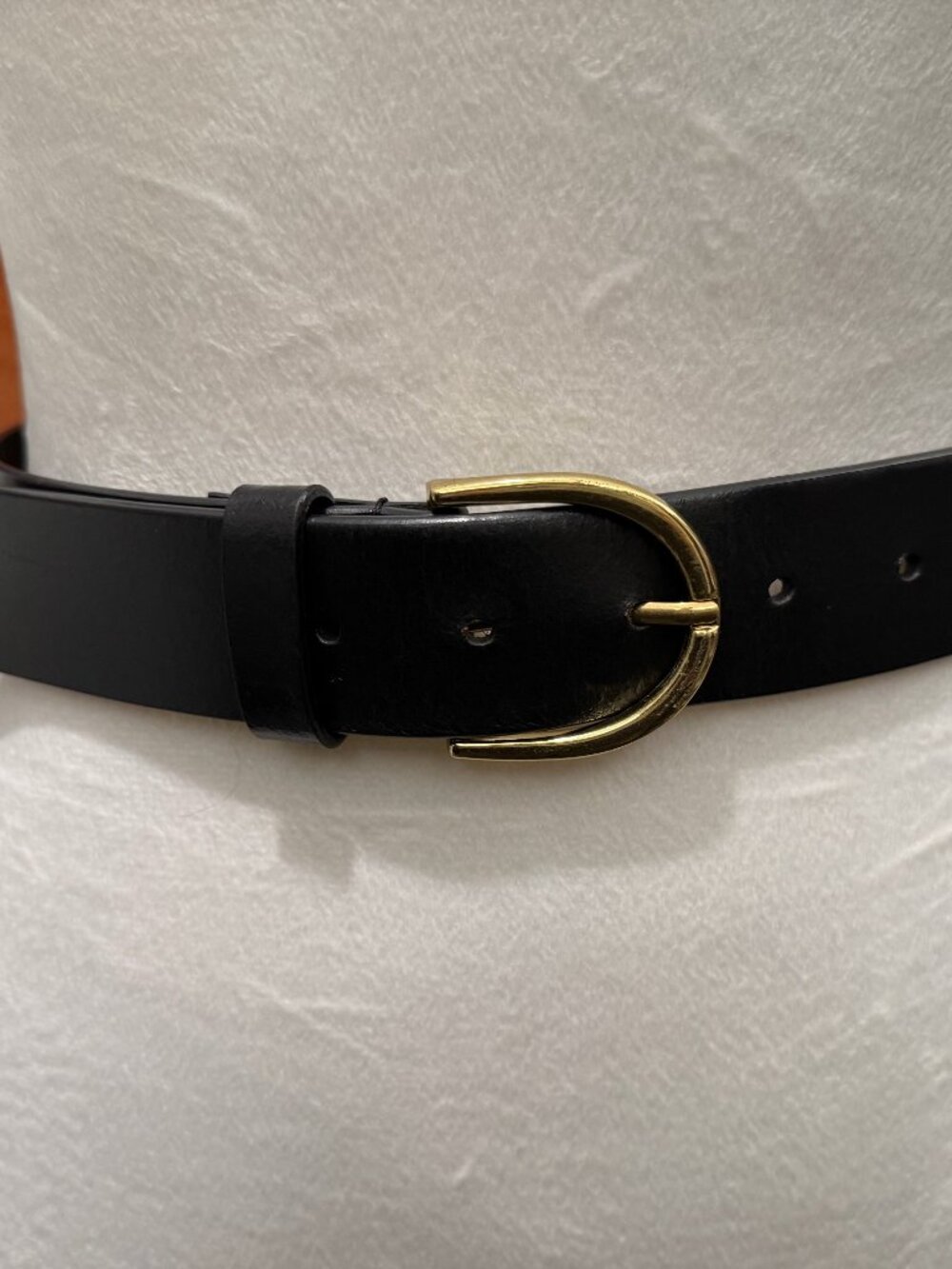 Ann Taylor Black Leather Belt with Gold Buckle size medium
